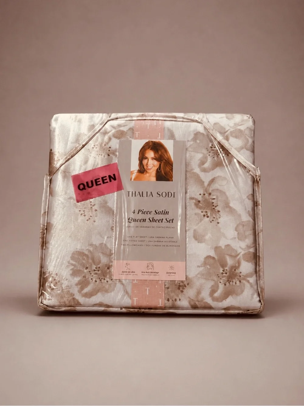 Thalia Sodi Satin Queen Sheet Set - Blush Floral Jacquard